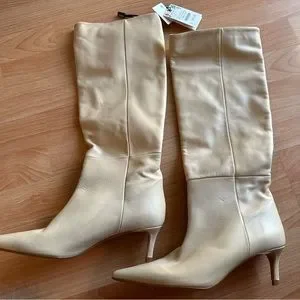 Stiletto Heel Zara Cream Knee High Boots Zara Shoes Zara Stiletto